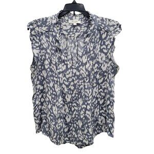 Monday Fun Women's Gray White Animal Print Casual Flutter Sleeve V-Neck Top Sz M